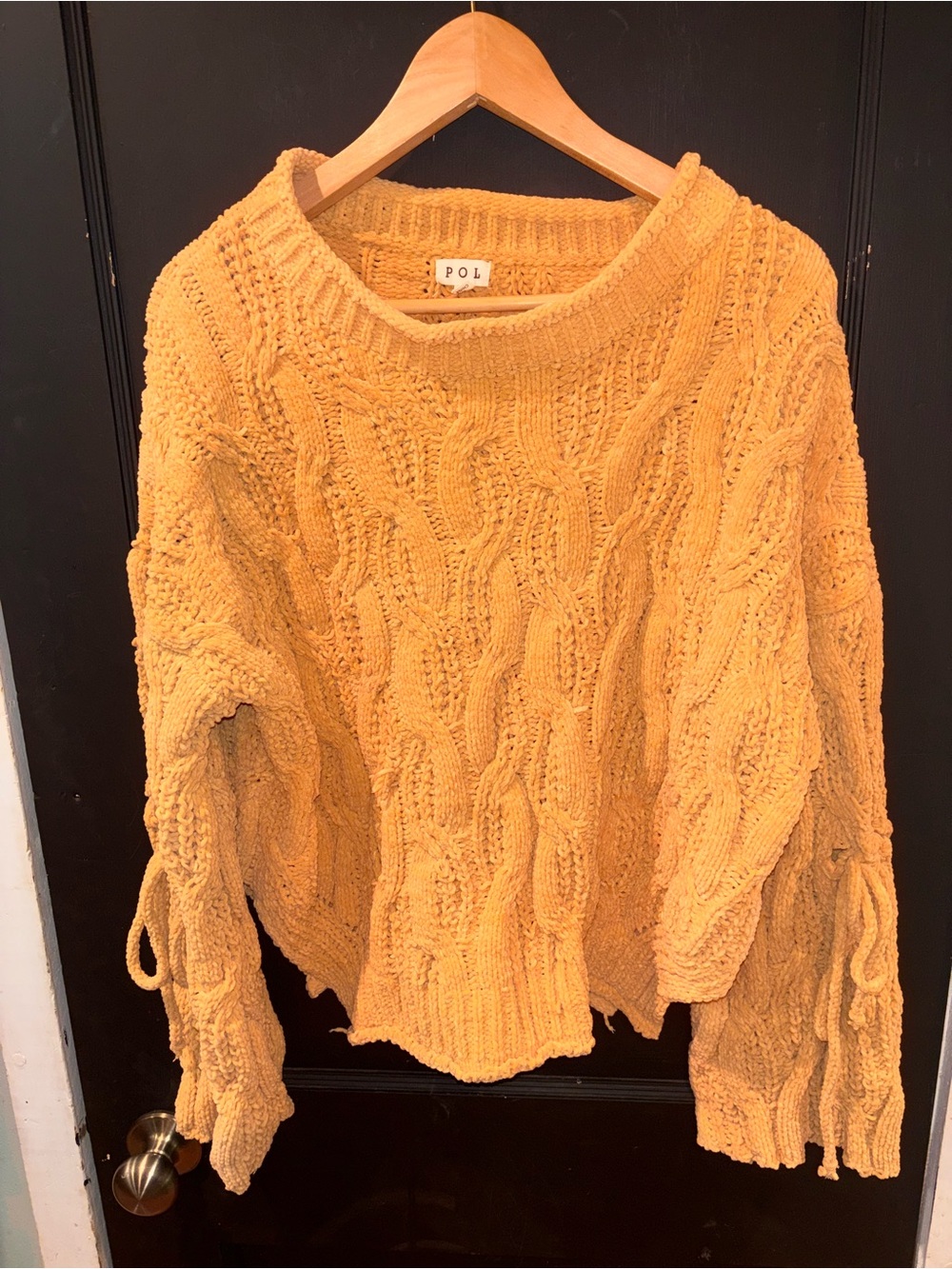 POL Mustard Yellow Chenille Cable Knit Oversized Sweater Size Large